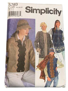 Simplicity 5793 Sewing Pattern Women’s Jacket Vest Hat Size 6 8 10 12